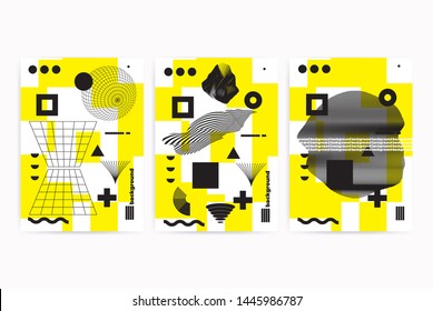 Posters set with geometric shapes composition