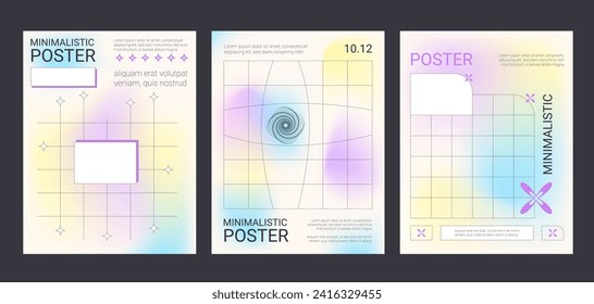 Posters set with grid and copy space elements. Minimalistic cover. Abstract modern banner template. Vector illustration.
