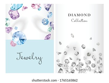 Posters set for jewelry advertisement. Background with vector diamonds for design


