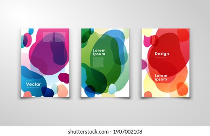 Posters set with modern colorful design. Abstract liquid forms, bright colors with multiply effect.