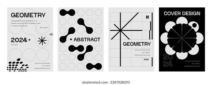 Posters with silhouette minimalistic basic figures, extraordinary graphic assets of geometrical shapes swiss style, Modern minimal monochrome print brutalist.