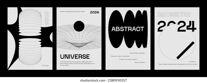 Posters with silhouette minimalistic basic figures, extraordinary graphic assets of geometrical shapes swiss style, Modern minimal monochrome print brutalist.