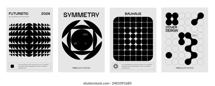 Afiches con silueta de figuras básicas minimalistas, extraordinarios activos gráficos de formas geométricas estilo suizo, brutalista de impresión monocromo moderno mínimo.