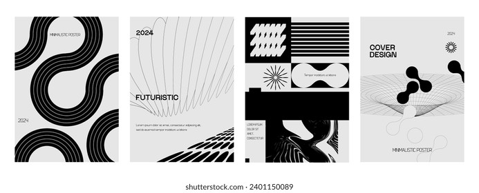 Posters with silhouette minimalistic basic figures, extraordinary graphic assets of geometrical shapes swiss style, Modern minimal monochrome print brutalist.