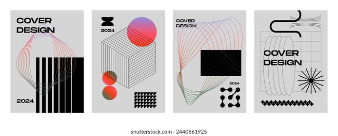 Posters with silhouette minimalistic basic figures, extraordinary graphic assets of geometrical shapes swiss style, Modern minimal monochrome print brutalist.