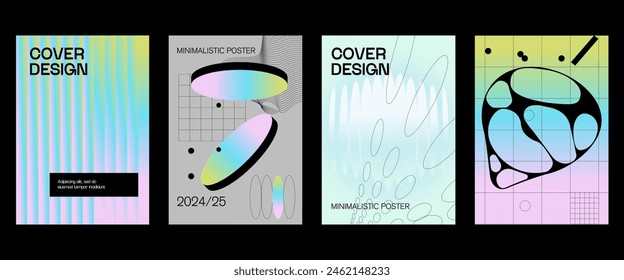 Posters with silhouette minimalistic basic figures, extraordinary graphic assets of geometrical shapes. Modern minimal monochrome print brutalist.