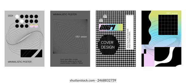 Posters with silhouette minimalistic basic figures, extraordinary graphic assets of geometrical shapes swiss style. Modern minimal monochrome print brutalist.