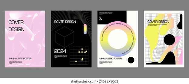 Carteles con silueta minimalista figuras básicas, extraordinarios activos gráficos de Formas geométricas estilo suizo. Moderno brutalista de impresión monocromática mínima.