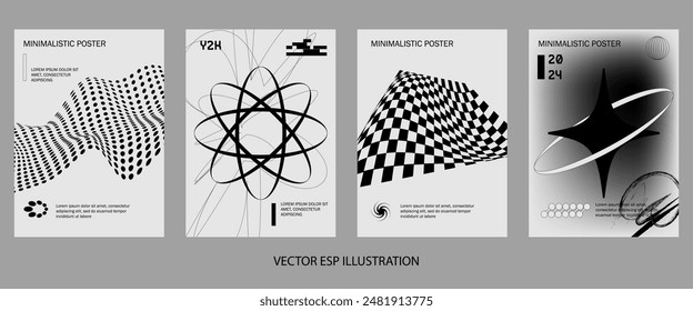 Posters with silhouette minimalistic basic figures, extraordinary graphic assets of geometrical shapes swiss style. Modern minimal monochrome print brutalist.