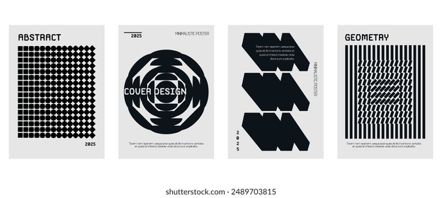 Posters with silhouette minimalistic basic figures, extraordinary graphic assets of geometrical shapes swiss style, Modern minimal monochrome print brutalist.
