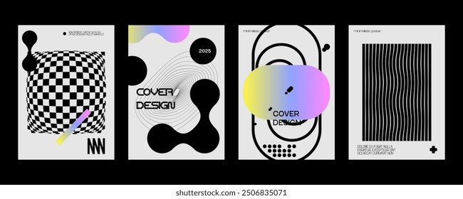 Posters with silhouette minimalistic basic figures, extraordinary graphic assets of geometrical shapes swiss style, Modern minimal monochrome print brutalist.