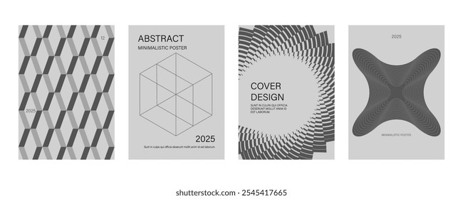 Cartazes com figuras básicas minimalistas de silhueta, extraordinários ativos gráficos de formas geométricas.  Trendy ba uhauspattern fundos.