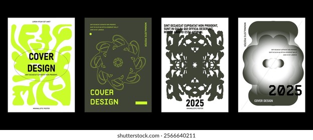 Posters with silhouette minimalistic basic figures, extraordinary graphic assets of geometrical shapes. Modern minimal monochrome print brutalist.