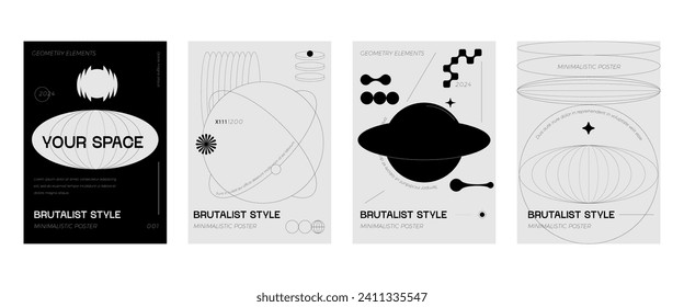 Posters with silhouette minimalistic  figures, extraordinary graphic assets of geometrical shapes swiss style, Modern minimal monochrome print brutalist.