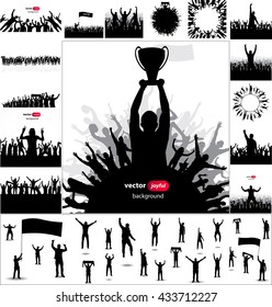Posters And Silhouettes With Cheering People