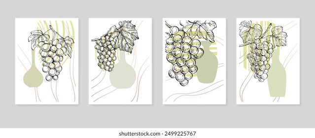 Posters for wall decoration. Trendy set of abstract creative minimalist artistic hand painted composition ideal for wall decoration, as postcard or brochure design. Graphic vector illustration.