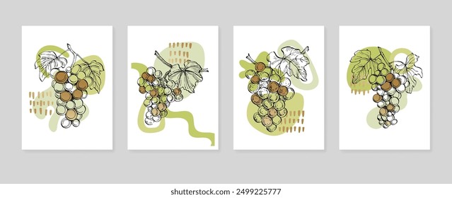 Posters for wall decoration. Trendy set of abstract creative minimalist artistic hand painted composition ideal for wall decoration, as postcard or brochure design. Graphic vector illustration.