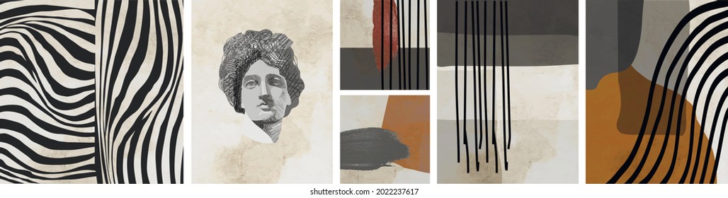 Posters for wall decoration. Vector abstract minimalistic modern paintings for the interior. Graphics for a postcard, brochure or cover