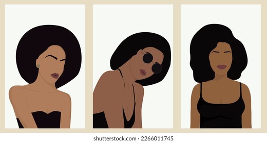 Posters of womens with different skin colors. Multi-ethnic women.Strong and brave girls.Women's day, 8 march vector illustration.