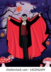 Posterwith a vampire to halloween. Vector template.