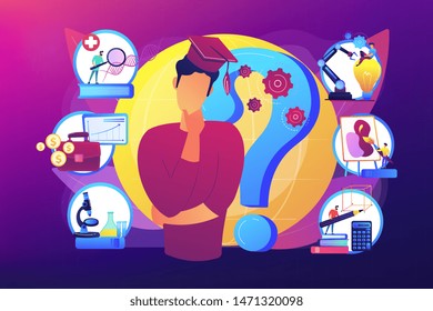 Postgraduate, Career Opportunities For Young Specialist. College Choice Advisor, College Rankings, Career Assessment Test Concept. Bright Vibrant Violet Vector Isolated Illustration