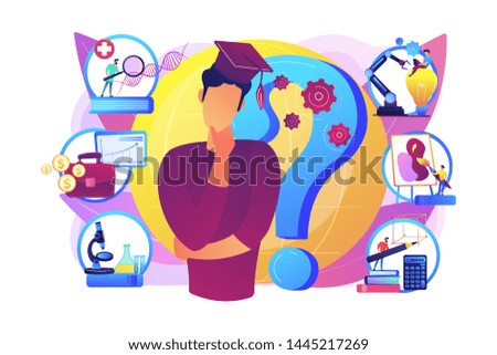Postgraduate, career opportunities for young specialist. College choice advisor, college rankings, career assessment test concept. Bright vibrant violet vector isolated illustration