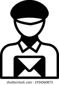 Postie Vector Glyph Icon Design, Postdienst Symbol auf weißem Hintergrund, physischer Transport von Postkarten und Paketen Sign, Kurier- und Shipping Services Stockillustration, Mail Carrier Concept, 