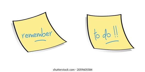 Postit paper. Note, memo paper with push button icon. Cartoon, comic drawing logo. Reminder sticker pinned linear sign. Attached, attach document or file. Vector remember or to do list concept banner.