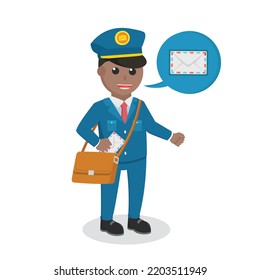 postman african with mail notification callout design character on white background