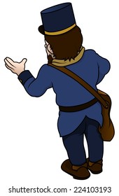 Postman From Back - Cartoon Illustration, Vector