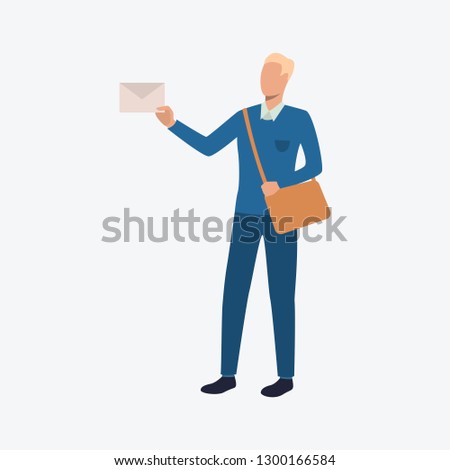 Postman with bag and envelope. Working, professional, peoples communication. Can be used for topics like professional, working, post office