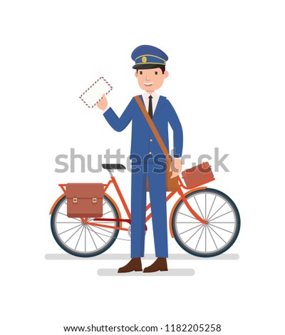A postman with the bicycle are send a letter
