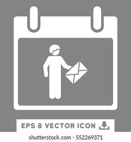 Postman Calendar Day icon. Vector EPS illustration style is flat iconic symbol, white color.