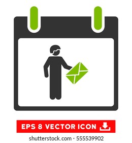 Postman Calendar Day icon. Vector EPS illustration style is flat iconic bicolor symbol, eco green and gray colors.