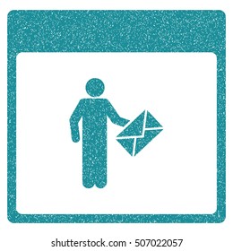 Postman Calendar Page grainy textured icon for overlay watermark stamps. Flat symbol with scratched texture. Dotted vector soft blue ink rubber seal stamp with grunge design on a white background.