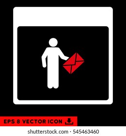 Postman Calendar Page icon. Vector EPS illustration style is flat iconic bicolor symbol, red and white colors.