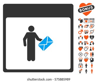 Postman Calendar Page pictograph with bonus amour clip art. Vector illustration style is flat iconic symbols for web design, app user interfaces.