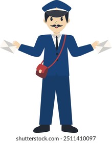 Postman Cartoon Character Illustration on White Background. Flat Vector Character Design