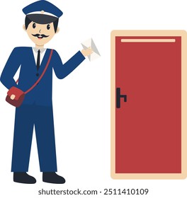 Postman Cartoon Character Illustration on White Background. Flat Vector Character Design