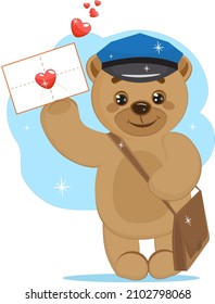 Postman cartoon character Teddy Bear with love letter