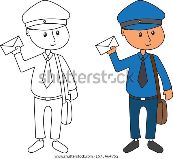 Postman Cartoon Drawing Occupationjob Postman Holding Stock Vector 