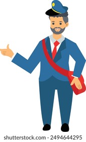 Postman Character Illustration in Flat Design and Shape. Cartoon Vector Isolated on White Background.