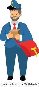 Postman Character Illustration in Flat Design and Shape. Cartoon Vector Isolated on White Background.