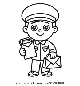 Postman Coloring Page - Cute Mailman Outline Printable for Kids Learning Activity