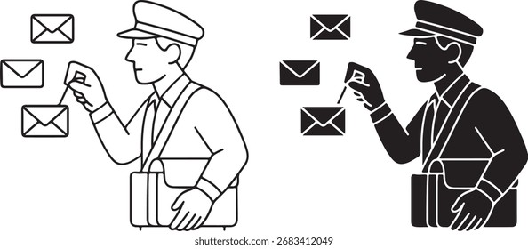 Postman Entregando Cartas Ícone Do Serviço De Correio Ilustração