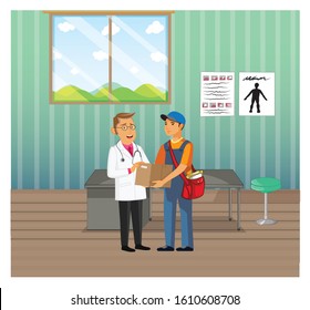 Postman delivering parcel to doctor
