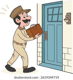 Postman Delivering Parcel Vector Illustration 