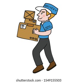 Postman delivery box package cartoon vector illustration