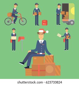 Postman delivery man character vector courier occupation carrier cute male package transportation.
