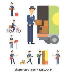 Postman delivery man character vector courier occupation carrier cute male package transportation.